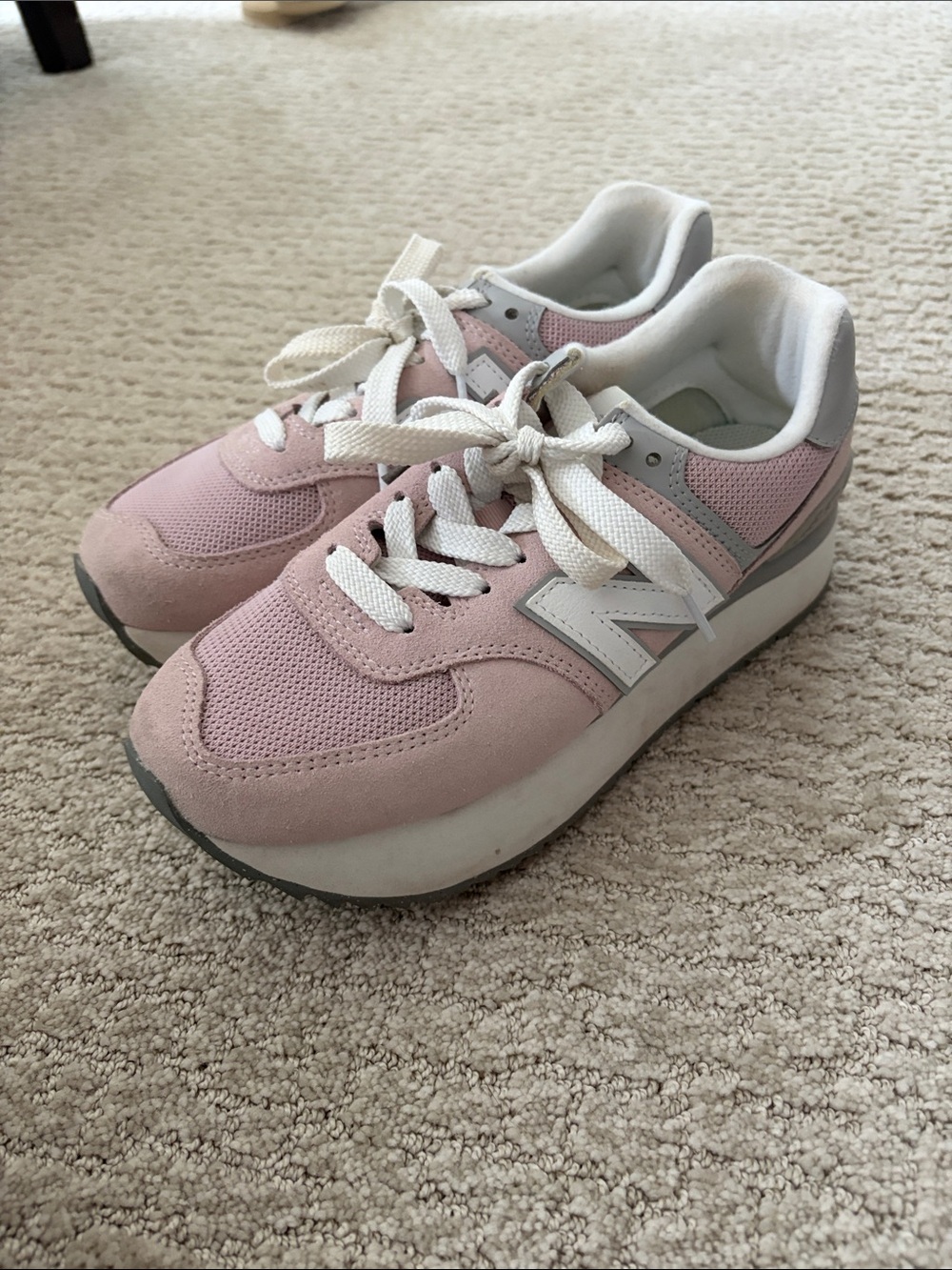 New Balance Light Pink and White Platform Sneakers